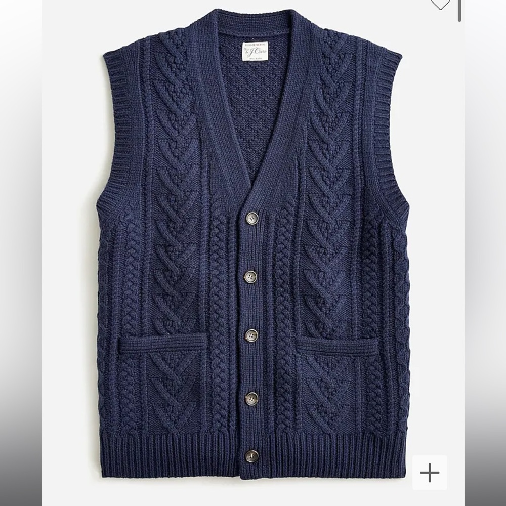 J.Crew Rugged merino wool-blend cable-knit sweater-vest XXL Navy